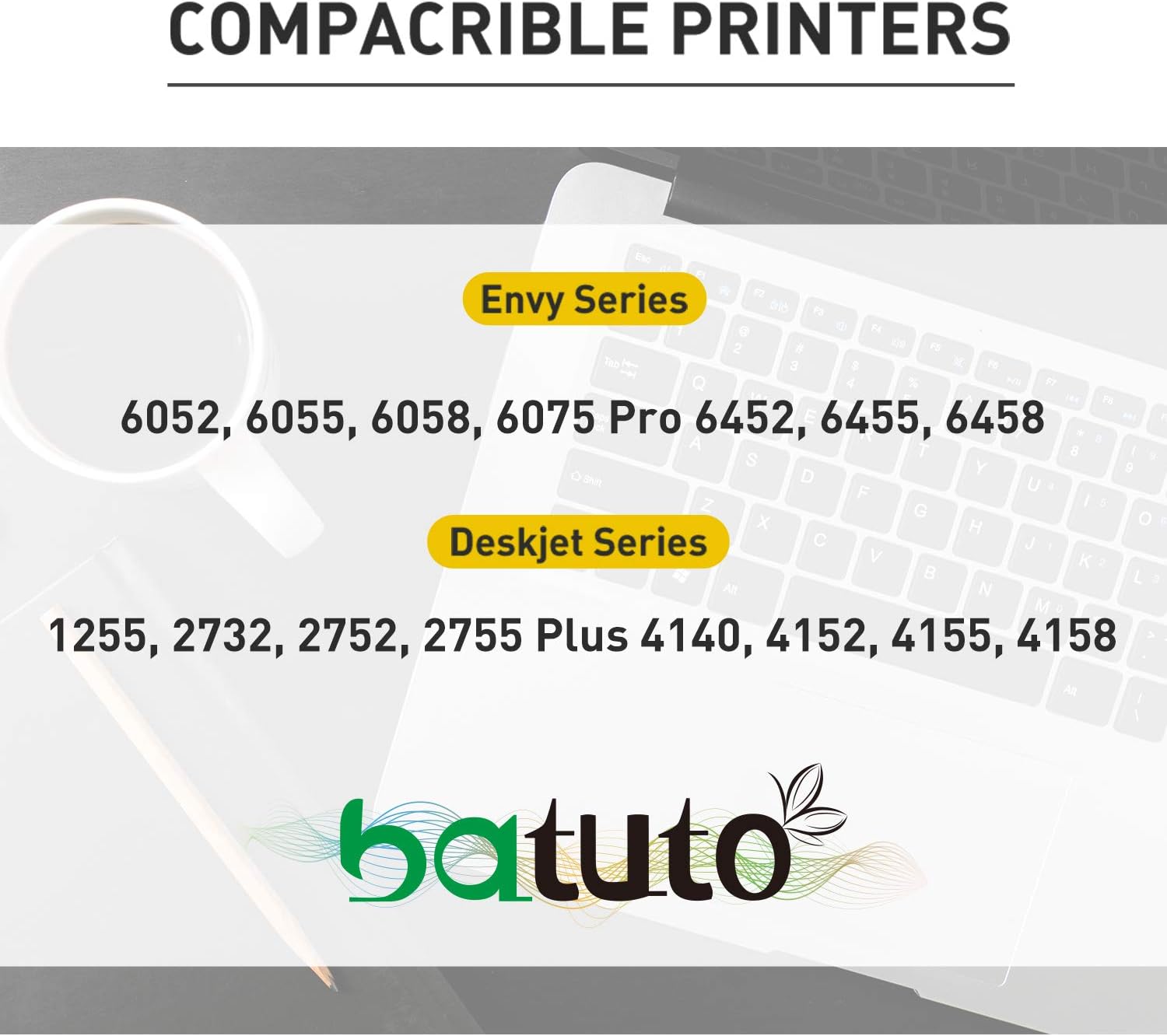 batuto Remanufactured hp 67 Ink cartridges Black/Color Combo Pack for DeskJet 2700 2755 2755e Envy 6000 6400 6455 6458e 6055e DeskJet Plus 4100 4155e with 67xl hp Printer Ink (2 Black Pack) - Image 2
